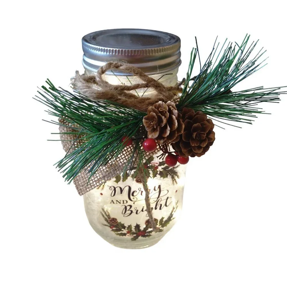 Nicole's Home Accents Christmas Light Up Jar With Lid 